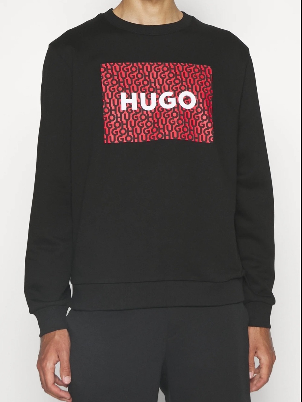 HUGO BOSS Dalker Men’s Sweatshirt Black Red French Terry Cotton Size XL NEW